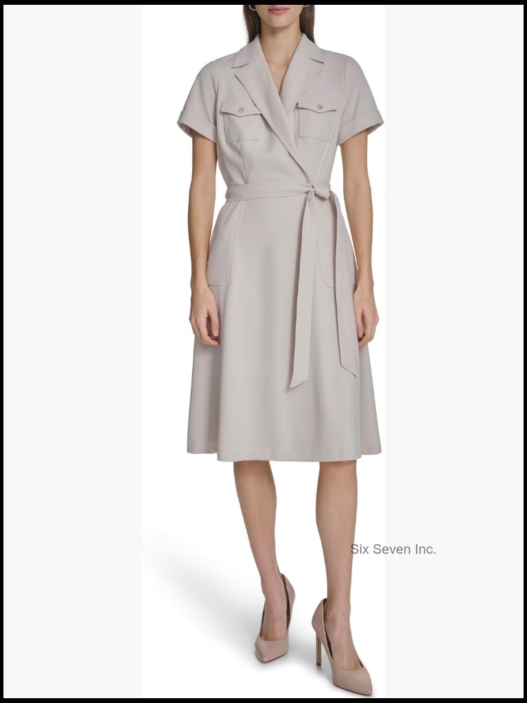 Short Sleeve Self Tie Jacket Dress Scuba Crepe A-Line